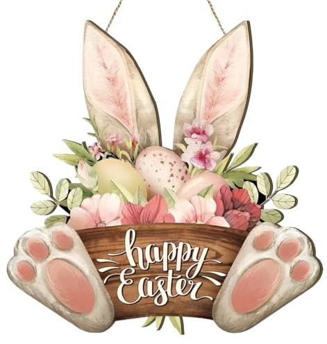 CFEWV Cartello Decorativo In Legno Per Pasqua, Decorazione Pasquale Con Coniglietto Pasquale, Decorazione Da Appendere Per Porte D'Ingresso, Pareti per Tavola, Centro Tavola o Casa