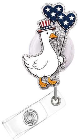 4th of July Badge Reel,Fun Goose Acrylic Badge for ID Card Badge,250th Anniversary Telescoping Retractable Badge Holder Alligator Clip Accessories with Balloon Designs for Nurse,Medical Worker,Teacher