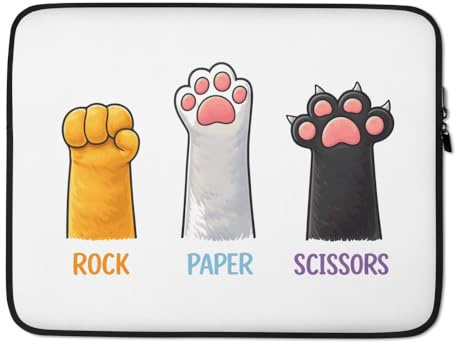 Introvert Cat Animal Rescue Pet Lovers Laptop Sleeve, Rock Paper Scissors Hand Game Cute Paws
