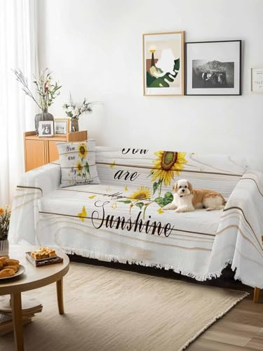 Sunflower Sofa Cover Blanket Couch Covers for Armchair Cushion, Couch Sofa Silpcover with Tassel, Vintage Botanical Living Room Bedroom Throw Towel Blanket Covers for Pets Kids XX-L 71x150