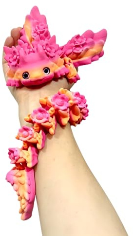 PLUSHCEWT 1 pezzo di Axolotl stampato 3D con ali, figure di drago articolati mobili, modello di animale fantasia, da collezione, come decorazione da scrivania o giocattolo (le sfumature di colore sono