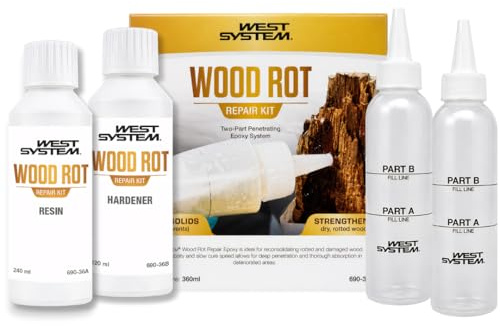 WEST SYSTEM Kit Réparation Bois Pourri – Colle et Résine Époxy Bi-composant, Pâte à Bois pour Restaurer, Renforcer Huisseries, Abris, Clôtures et Usage Marine - Petite