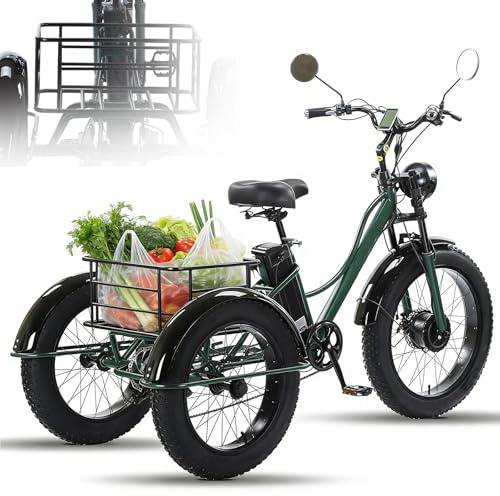 Elektrisk lasttrehjuling för vuxna, 3-hjuls taktbike-däck, pedalstöd, 200 kg lastkraft, bagagekorg, bekväm för shopping och sportaktiviteter