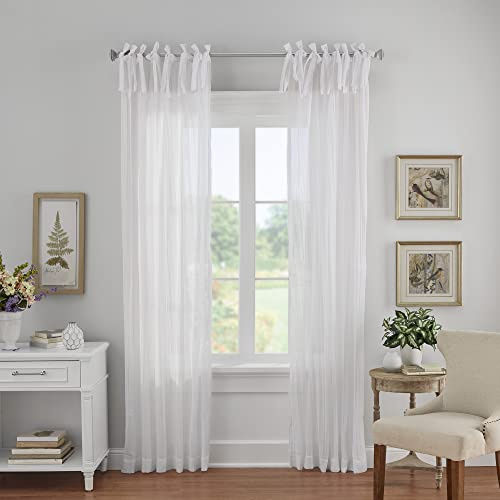 Elrene Home Fashions Jolie Crushed Semi-Sheer Window Curtain, Adjustable Tie-Top Single Panel, 52 x 84 (1 Panel), White