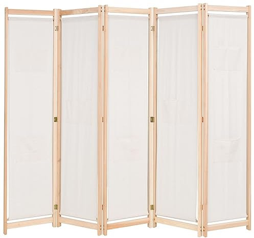 vidaXL Legno Pino Divisorio Stanza a 5 Pannelli in Tessuto Separè Paravento