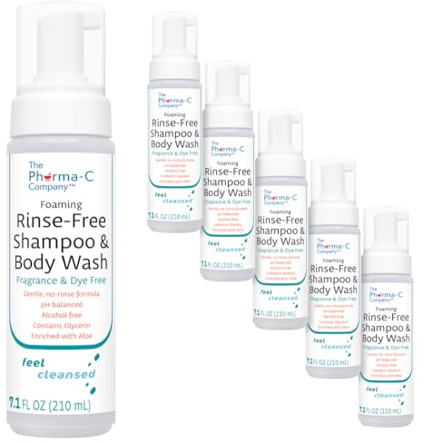 The Pharma-C Company - Foaming Rinse Free Shampoo & Body Wash [6 pack] - Fragrance & Dye Free - Hospital Tested Gentle No-Rinse Formula Leaves Hair & Body Fresh & Clean