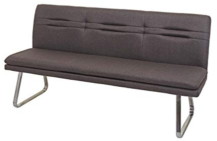 Mendler Banco de comedor HWC-H70, banco tapizado, respaldo de tela/textil de acero inoxidable cepillado, color gris-marrón, 180 cm