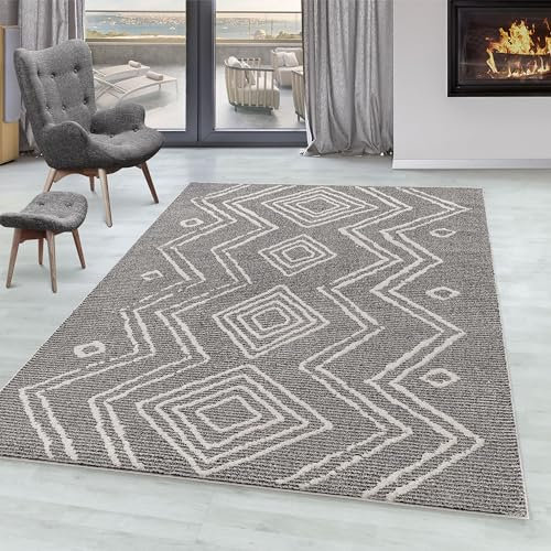 SIMPEX Kurzflor Teppich, Berber-Design, Teppich Beige, 80 x 250 cm, Teppich Boho-Stil, Teppich Wohnzimmer