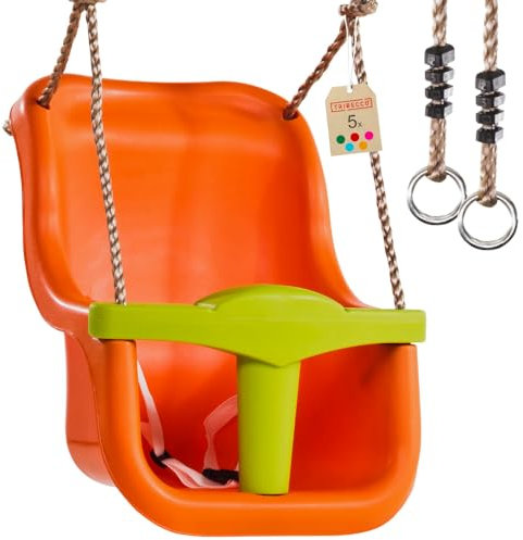 TRIBECCO Kinderschaukel Baby-Schaukelsitz Schaukel Spielplatz Kunststoffschaukel für Babys Schaukel für Babys und Kleinkinder (Orange) belastbar bis 50 kg