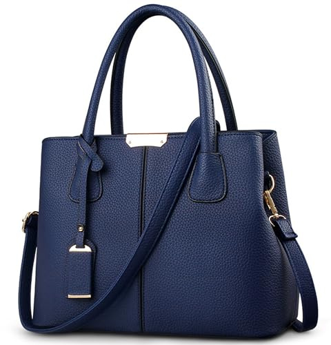 DORRISO Borsa a Mano Donna Grande Capacità Elegante Tracolla Messenger Ornamenti di Moda PU Pelle Tote Comodo Blu
