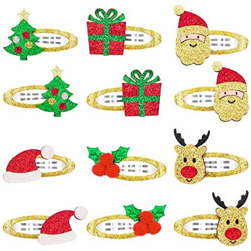 MELLIEX Pinces à Cheveux de Noël, 12 Pièces Barrettes de Cheveux Pailletés de Éléments Noël, Accessoires de Cheveux pour Bébés Filles Enfants Adultes