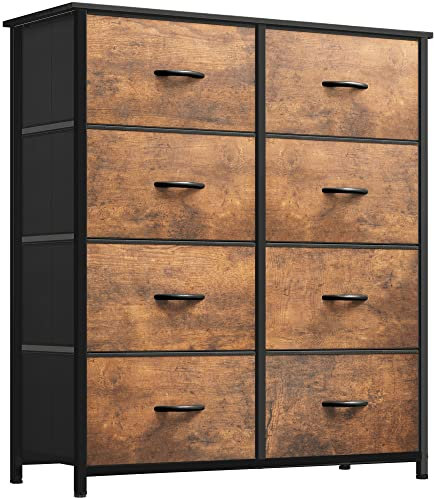 YITAHOME Chest of Drawer with 8 Drawers for Bedroom Fabric Dresser Storage Drawers With Handles Metal Frame for Living Room, Hallway,Rustic Brown
