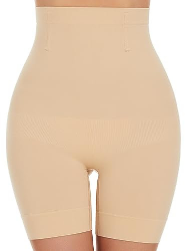 SIMIYA Bauchweg Unterhose Damen Hohe Taille Shapewear Nahtlose Miederhose mit Bein Figurenformend Miederpant Baumwolle Unterwäsche Hose unter Kleid Kurze Shorts(Beige, S)