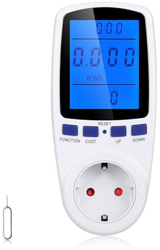 JIZZU Wattmètre Prise Compteur d'Énergie, Contrôleur de Prise Compteur avec 7 Modes Surveillance et Écran LCD Rétroéclairé, Prise Consommation Electrique Protection Contre Les Surcharges, 3680W MAX