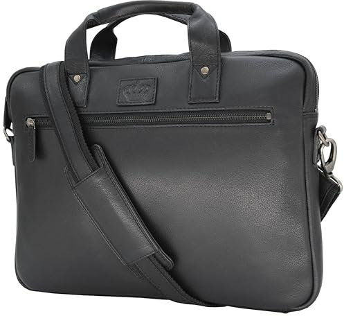 Baur Tasche Echtes Leder | Laptoptasche bis 15,3 Zoll | Handgefertigte Businesstasche | Aktentasche mit viel Platz | Umhängetasche mit abnehmbarem Band (Rindsleder Schwarz)