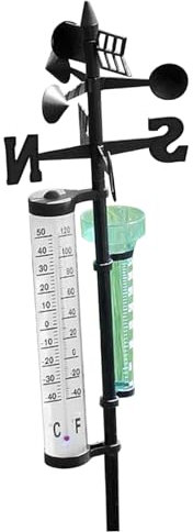 Stazione meteo senza fili con staffa girevole, facile da installare, con pluviometro, termometro e banderuola per misurare il giardino