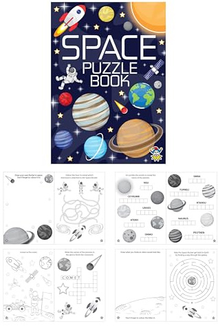 Henbrandt 48 x Mini Space Puzzle Books for Kids A6 Activity Book Astronomy Colouring Word Puzzles Planets Book Fun Prizes Party Bag Fillers Party Favour for Boys and Girls