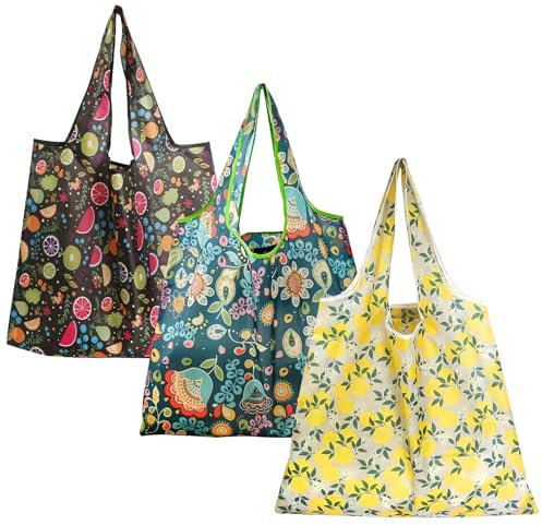 Anseom 3 Stück Einkaufstasche, Wiederverwendbare Faltbare Umweltfreundliche Tasche für Den Täglichen Einkauf von Lebensmitteln und Reiseaufbewahrung