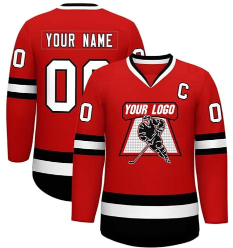 KONG JIMFAN Personalisiertes Hockey Trikot,Eishockey Kostüm Erwachsene Lose Atmungsaktiv Eishockey Trikots mit Eigenem Namen Nummer Logo & Teamname,Teamtrikot für Familien Matching(#D Red)