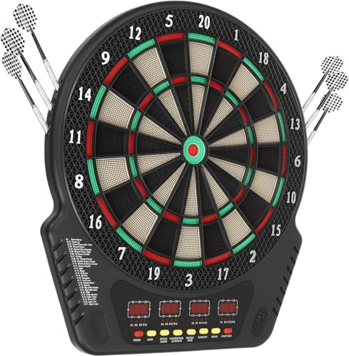Elektronisk darttavla, FB-7, professionell elektronik, dartspel med 6 dartpilar och 24 pilhuvud, 27 spel, 243 spelalternativ, E-darttavla med 4 LCD-skärmar, E-darttavla