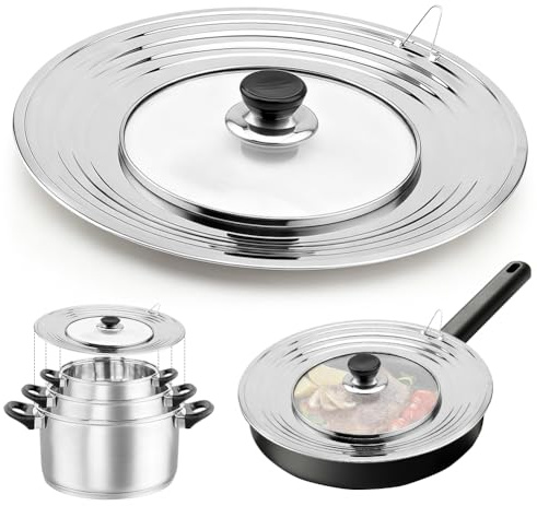 Coperchio universale per padelle, coperchio universale in acciaio inox, coperchio per pentola 24 cm/26/28/30/32 cm di diametro, coperchio in vetro resistente al calore per pentole e padelle