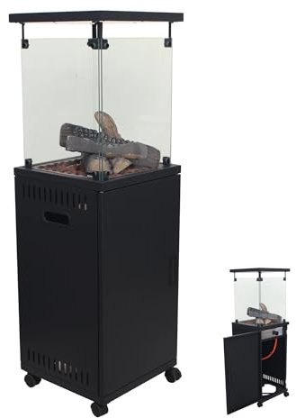 SOLEILUX Stufa Patio a gas gpl 11 Kw con accensione piezoelettrica e legnetti decorativi - Riscaldatore da esterno decorativo 42x42x H 140cm - Ideale per bar, ristoranti, strutture