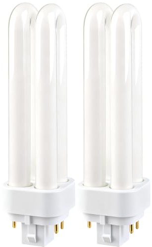 13W G24q-1 4 Pin Light Bulbs Compact Fluorescent Lamp, CFL Cool White 6000K Energy Saving Lamps, 2U Double Tube 220V 1080LM , Non-Dimmable ，Suitable for Corridor, Bathroom, Bedroom, Kitchen , 2pcs
