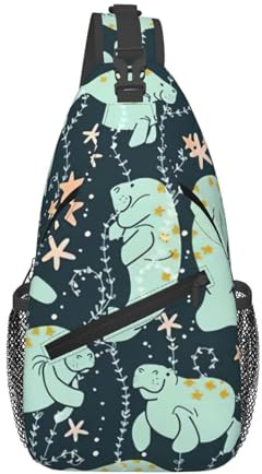Manatee djur vadtryck män kvinnor kors bröstväska diagonalt slunga gym resa axel crossbody ryggsäck
