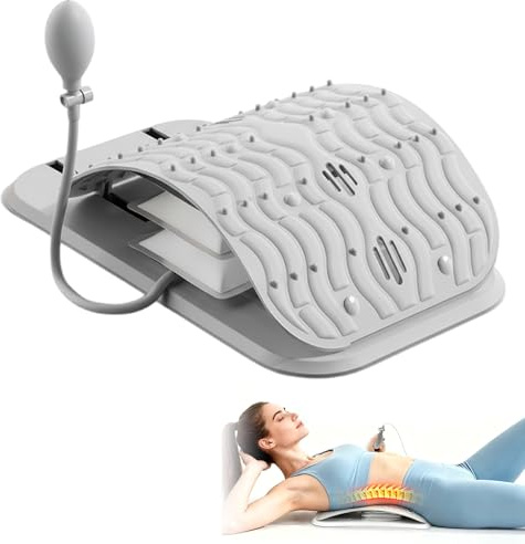 Umllpet Justerbar uppblåsbar ryggsträckare, bärbar ryggmassageapparat för ryggraden avlastning och hållningskorrigering, smärtlindring vid rygg, ischias, diskbråck