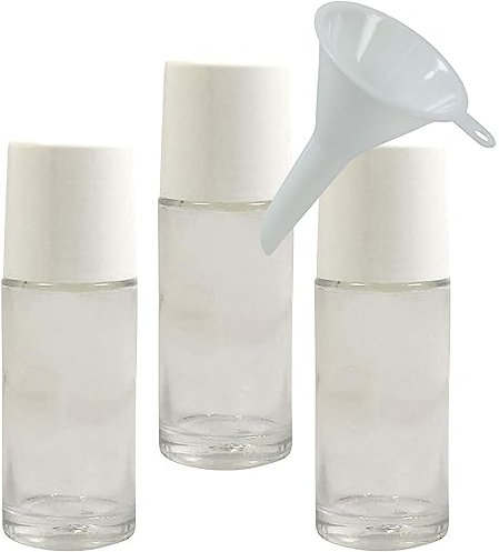 mikken 3 leere Deoroller 50ml BPA frei, Glas Deo Roll on zum selbst befüllen inkl. Trichter