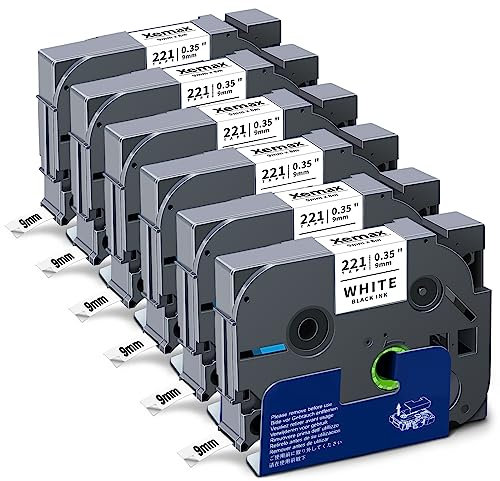 XemaX TZe-221 Schriftbandkassette für Brother P-Touch Etikettenhersteller PT-E110 H100R H100C H105 H110 E550W 1010 E100 H108 1000, 6 Stück