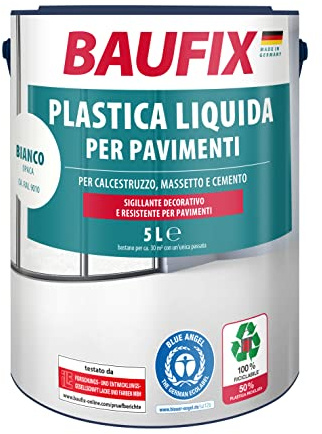 BAUFIX Boden-Flüssigkunststoff weiss, matt, 5 Liter, Beton- und Bodenfarbe, atmungsaktive Betonfarbe für außen und innen, für Beton/Estrich/Zement