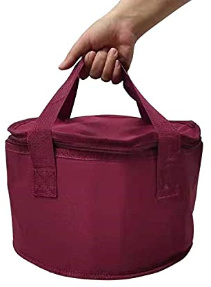 Set of 2 Polyester Fabric Round Thermal Casserole Carrier,Reusable Insulated Lunch Cooler Bag,Pie Carrier for Potluck,Picnics,Collapsible Cooler for Hot/Cold Food,11X7 inch (Red Color)