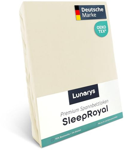 Lunarys® SleepRoyal Luxus Spannbettlaken 200x200 cm - Creme - 250 g/m² Premium Bettlaken - 40 cm Steghöhe - für hohe Matratzen, Boxspringbett & Matratze + Topper & Wasserbett - Stretch Jersey