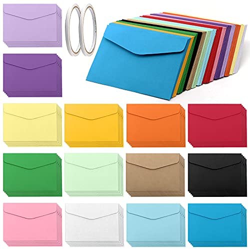 VEGCOO 70 Pezzi Buste Colorate, Mini Cartoline 11,5 * 8 cm per Matrimoni, Feste, Compleanno, Regali e Biglietti di Auguri in 14 Colori (A)