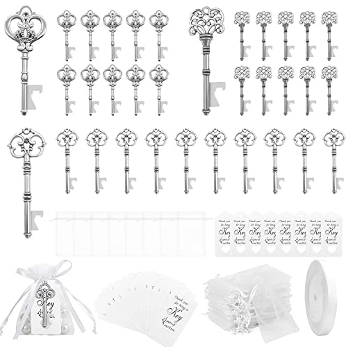 GEERDAN 30pcs Bomboniere Matrimonio Chiave Apribottiglie, Bomboniere Decorazione Rustica Antica per Feste (Argento Antico)