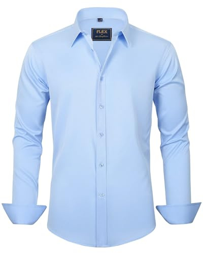 J.VER Shirts for Men Adult Long Sleeve Blue Dress Non Iron Stretch Business Casual Formal Work Button Down Shirts for Men Fashion M