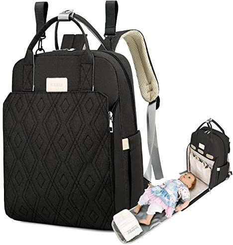 LEcylankEr Baby Wickelrucksack mit tragbarer Wickelauflage, Multifunktional wasserdichte Wickeltasche mit große Kapazität, Babytasche für Mama und Papa Reisem (Schwarz)