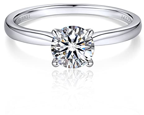 MomentWish Verlobungsring Damen 1 Karat Moissainte Ring Frauen Silber 925