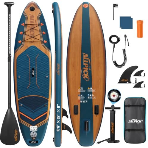 ALLPICK Tabla Paddle Surf Hinchable, Stand Up Paddle Board Sup, 200 kg | Sup 320 cm, Soporte Universal para Cámara, Paleta Ajustable, Principiantes y Avanzados