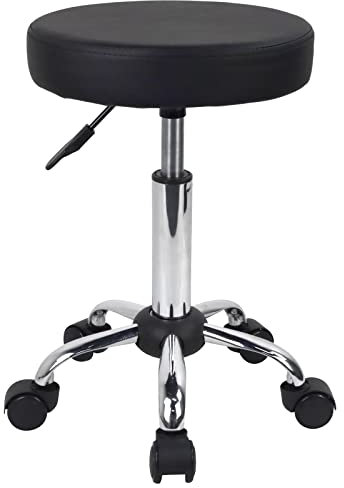 FURWOO Mehrzweck Rollhocker Rundhocker mit Rollen für Spa Verstellbarer Zeichenhocker (Schwarz)