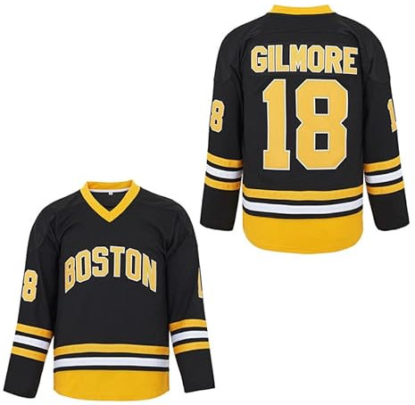 Herren Happy Gilmore Jersey 18 Adam Sandler 1996 Movie Hockey Trikots schwarz genäht S-XXXL, Schwarz, Mittel