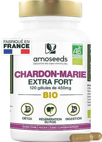 Chardon-Marie BIO | Extra Fort, 1350mg / Jour | Régénérant Foie, Protection, Détox, Digestion | 120 gélules de 450mg | Qualité Supérieure