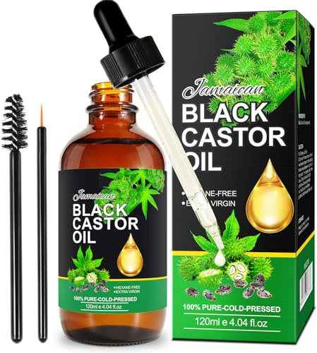 Jamaican Black Castor Oil, Organic Castor Oil 100% Pure Cold Pressed Body Massage Black Castor Oil Essential Oils for Body Face & Skin, Eyebrows Growth, Hair Nourishing, Skin Moisturizer, 120ml