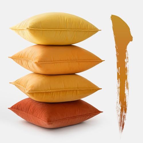MIULEE 4er Set Samt Kissenbezug 40x40 cm Orange Serie Dekorative Kissenhülle Sofakissen Dekokissen Umwickelte Kante Kissenbezüge Zierkissenbezug für Sofa Wohnzimmer Schlafzimmer