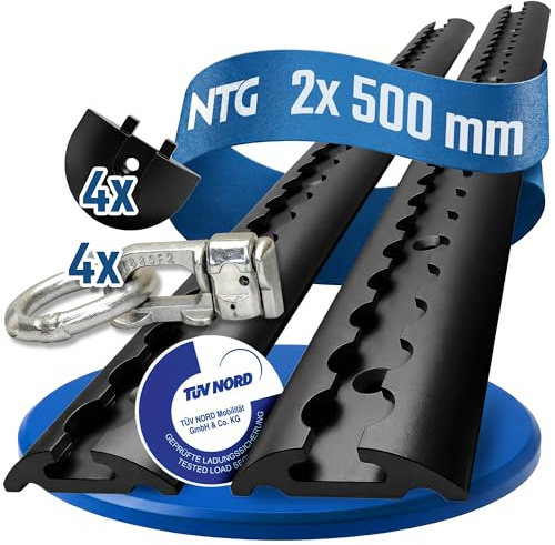 NTG Binario di ancoraggio 0,5 m / 500 mm semicircolare in alluminio - Certificato TÜV - Set di risparmio di accessori per rimorchi, binario di sicurezza del carico in alluminio per auto, furgoni
