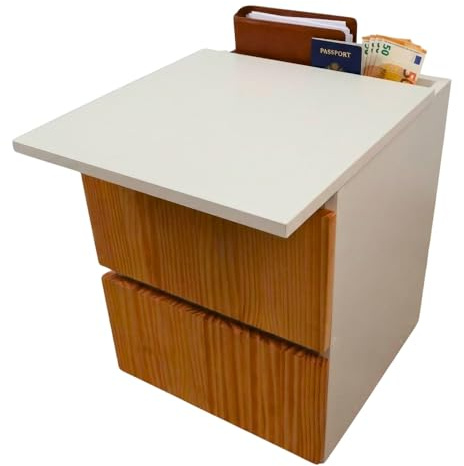Beetle Wood White Chest of Drawers with Hidden Compartment & NFC Smart Lock + TTLock App | Bedside Drawer Unit with Natural Pine Fronts & Invisible Double Bottom | Discreet Diversion Safe | Assembled