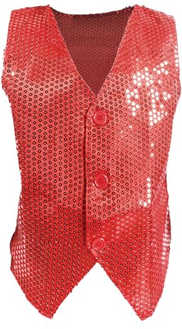 Carnavalife Chaleco lentejuela niño niña de hip hop Chaleco disfraz infantil fiesta baila fin de curso celebración 1 a 12 años (Rojo, 7-9 años)