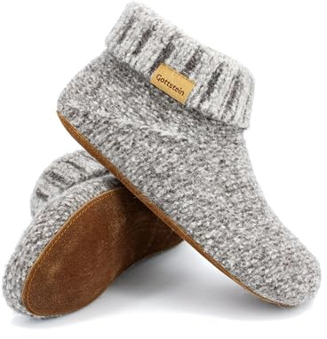 Gottstein Bota de punto de cabaña de lana de alpaca 100% – zapatillas sostenibles hechas a mano en el Tirol, gris, 36 EU