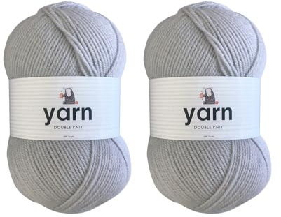 Korbond Yarn - Light Grey - 2 x 100g Acrylic Wool - Lightweight, Hypoallergenic & Durable Double Knit Crochet Yarn Knitting Wool